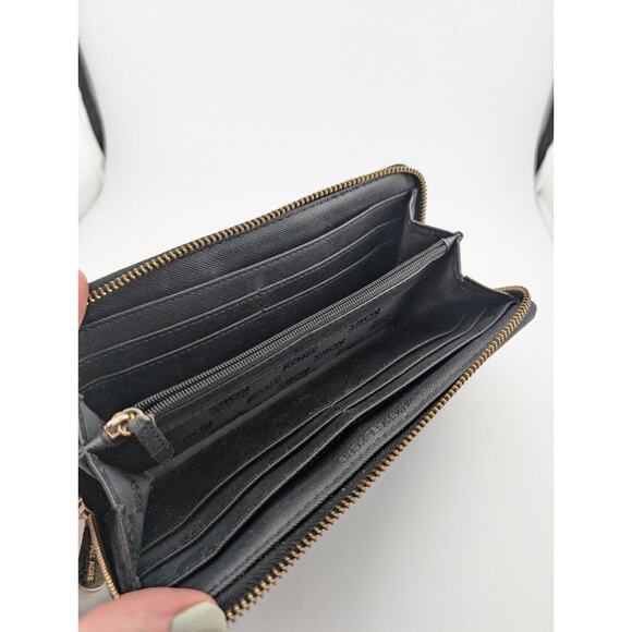 Michael Kors Black Zipper Wallet Shiny Patent MK Zip Around - Picture 4 of 9